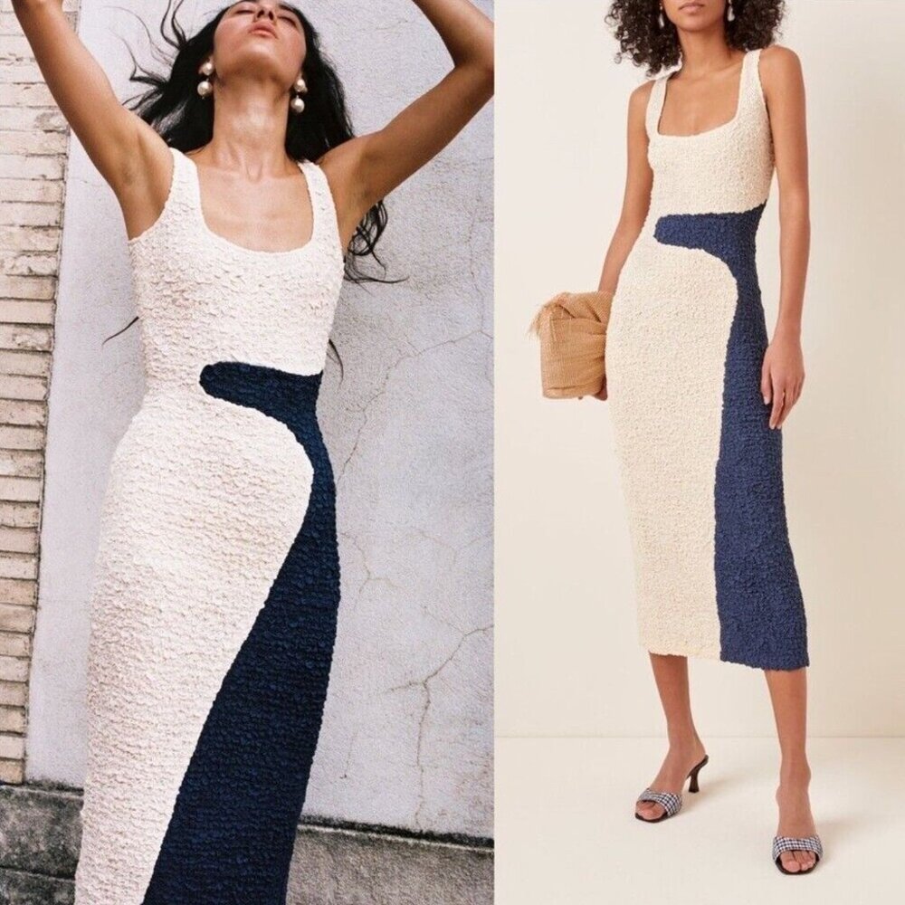 MARA HOFFMAN SLOAN DRESS M - NAVY AND WHITE